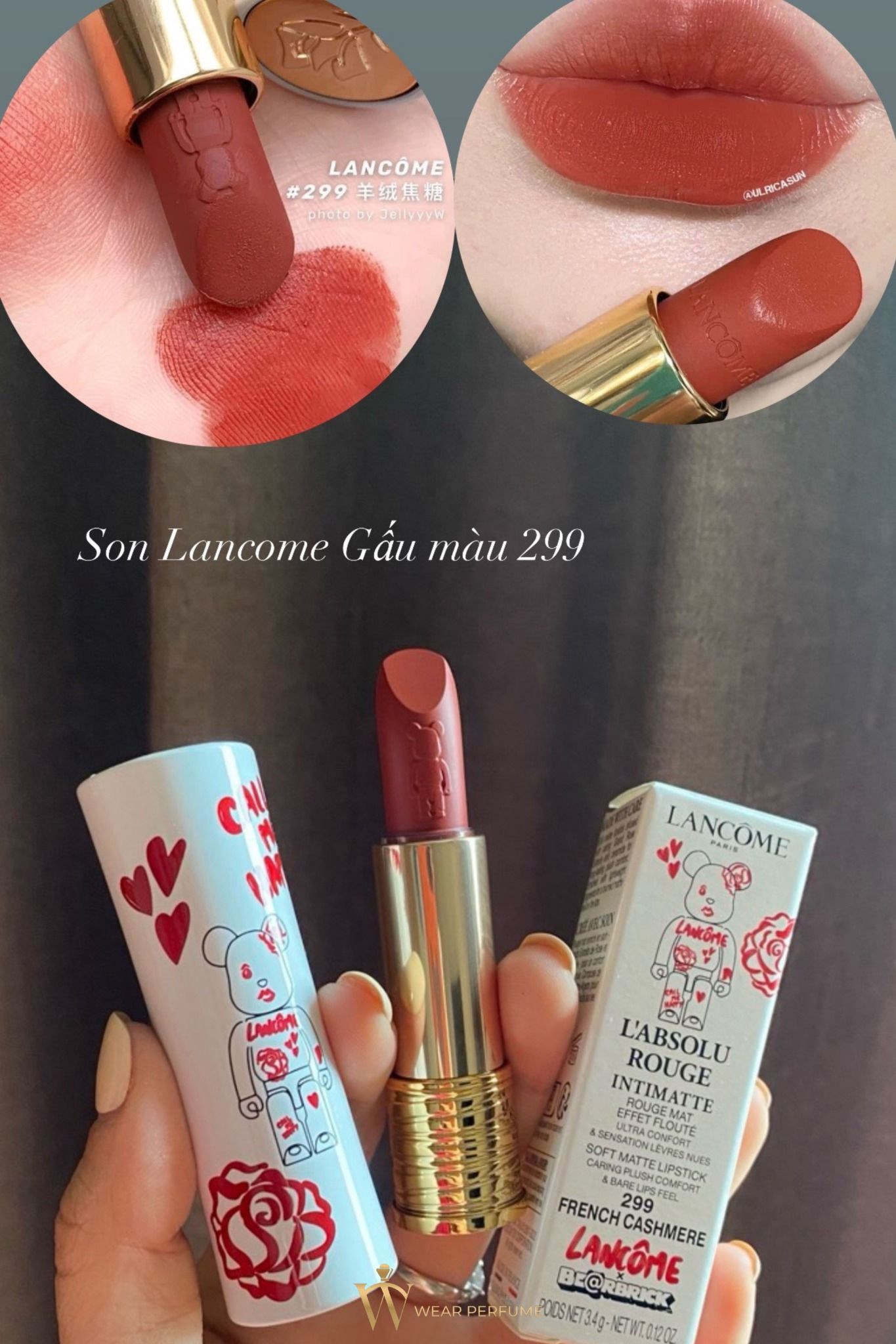 Son Lancome x Bearbrick 299 French Cashmere - Màu Cam Đất (Phiên Bản Giới Hạn) 