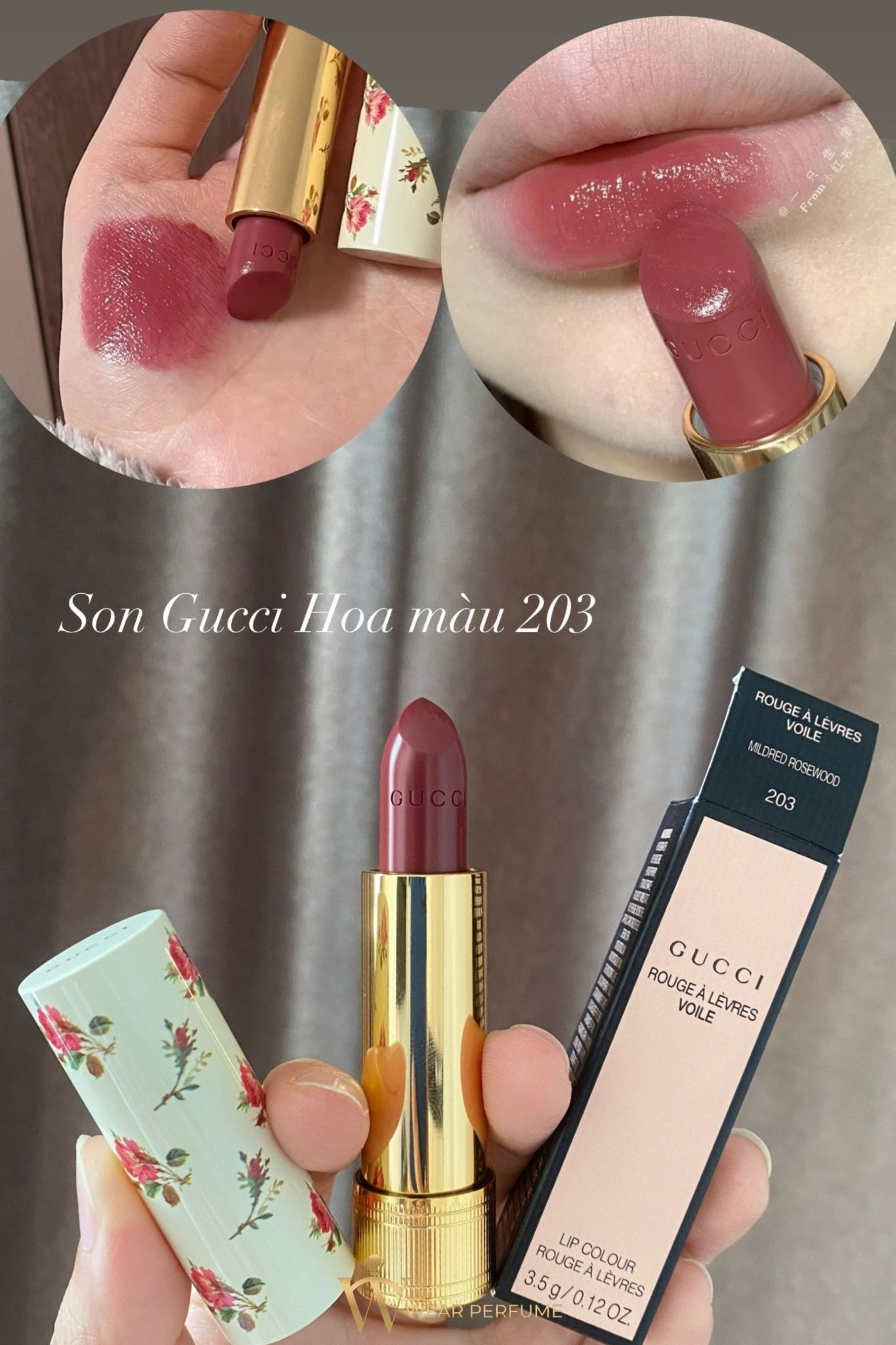  Son Gucci Rouge À Lèvres Voile Lipstick 203 Mildred Rosewood - Hồng Đỏ Đất 