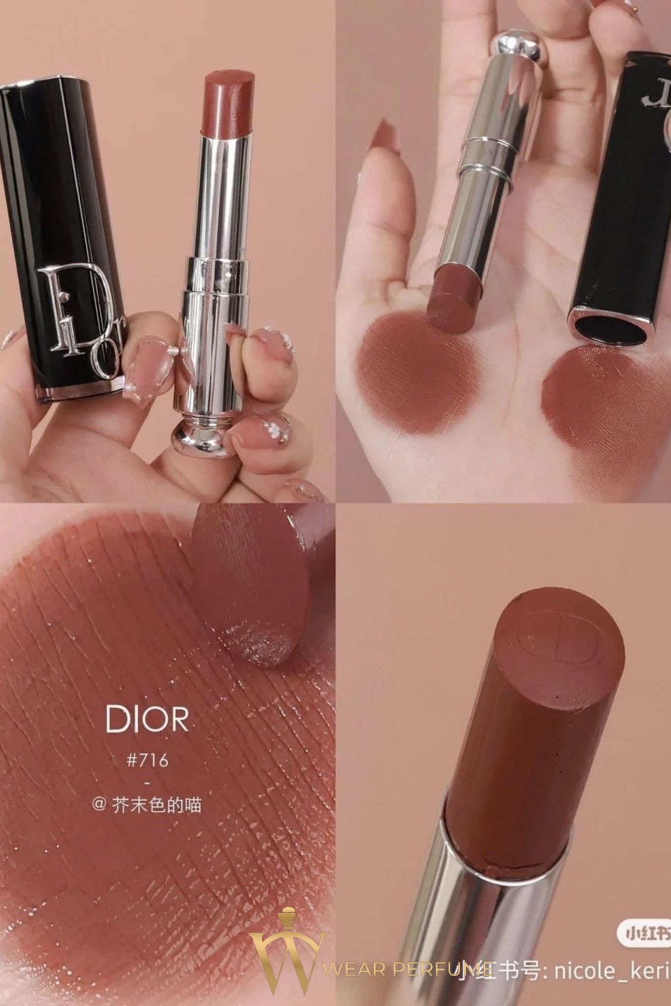  Son Dior Addict Lipstick Rouge Shine 716 Dior Cannage - Nâu Trà Sữa 