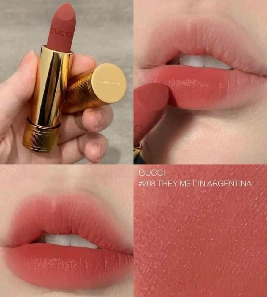  Son Lì Gucci Rouge À Lèvres Mat Lipstick 208 They Met In Argentina  – Màu Hồng Cam Đất 