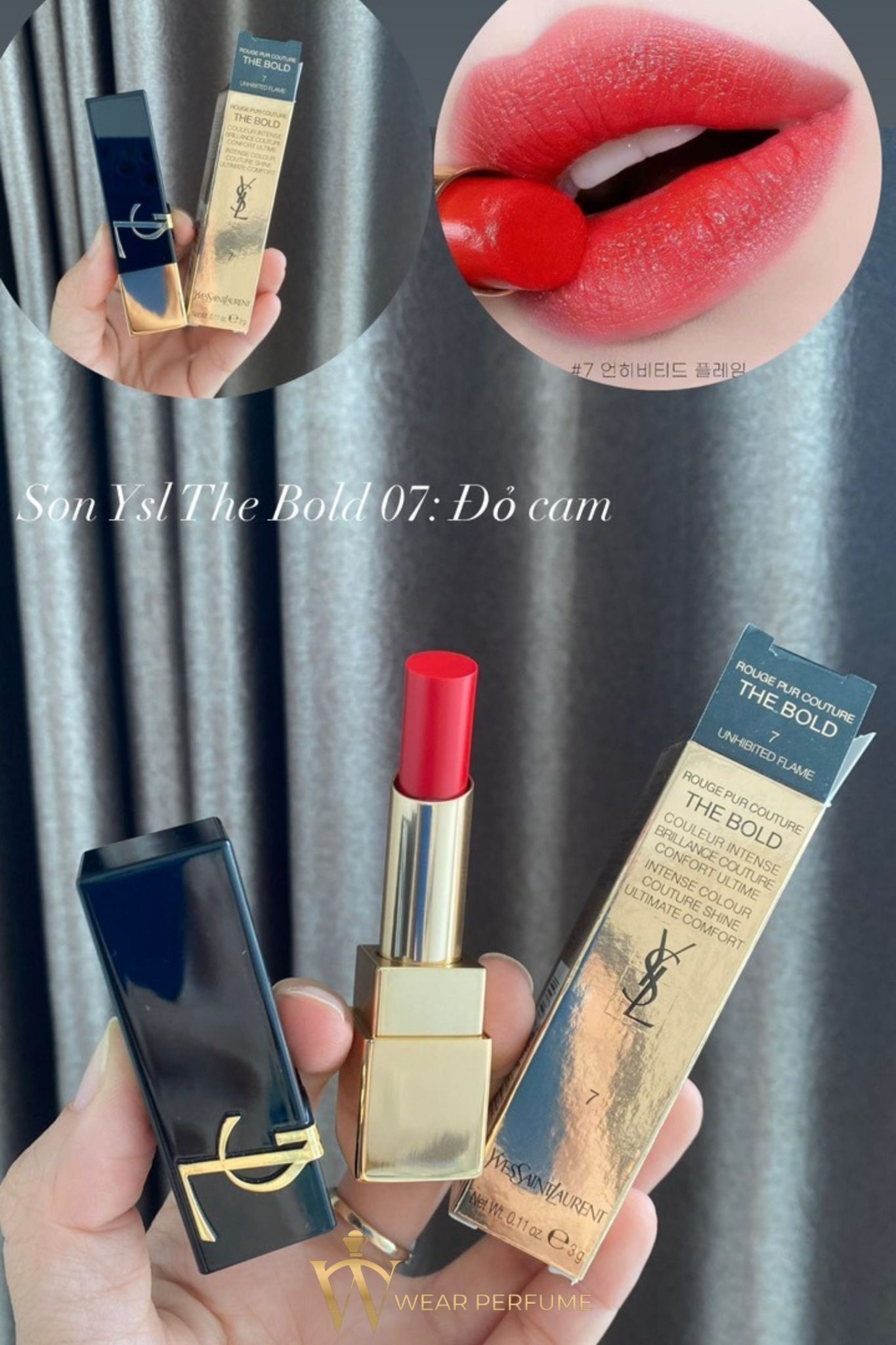  Son YSL The Bold 07 Unhibited Flame - Đỏ Tươi Ánh Cam 