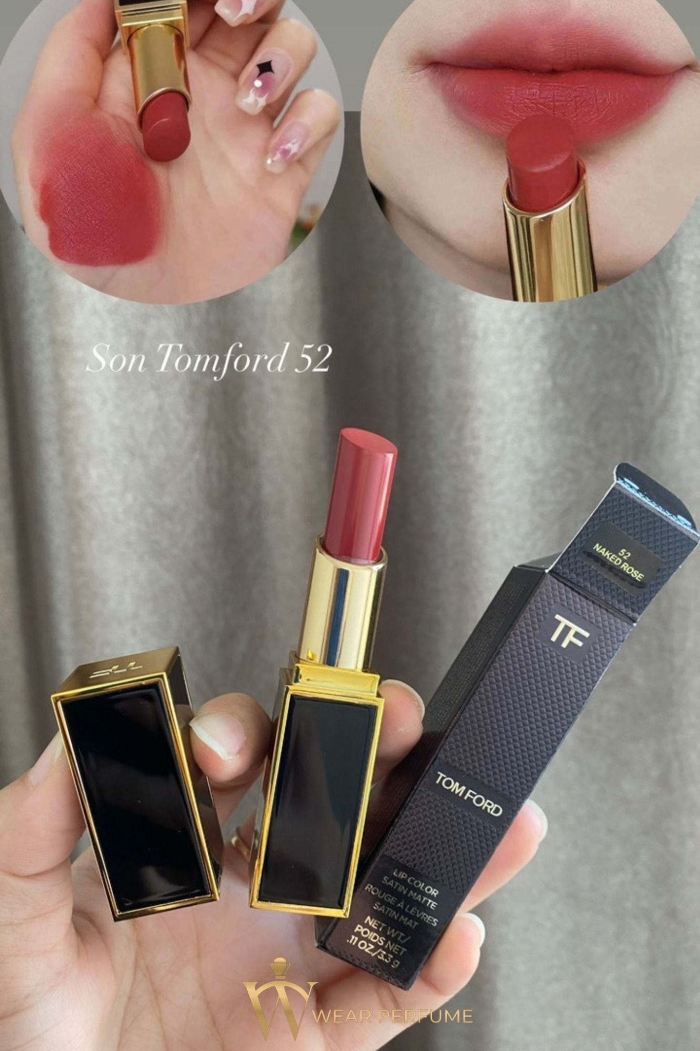  Son Tom Ford Satin Matte 52 Naked Rose - Màu Hồng Cánh Hoa 