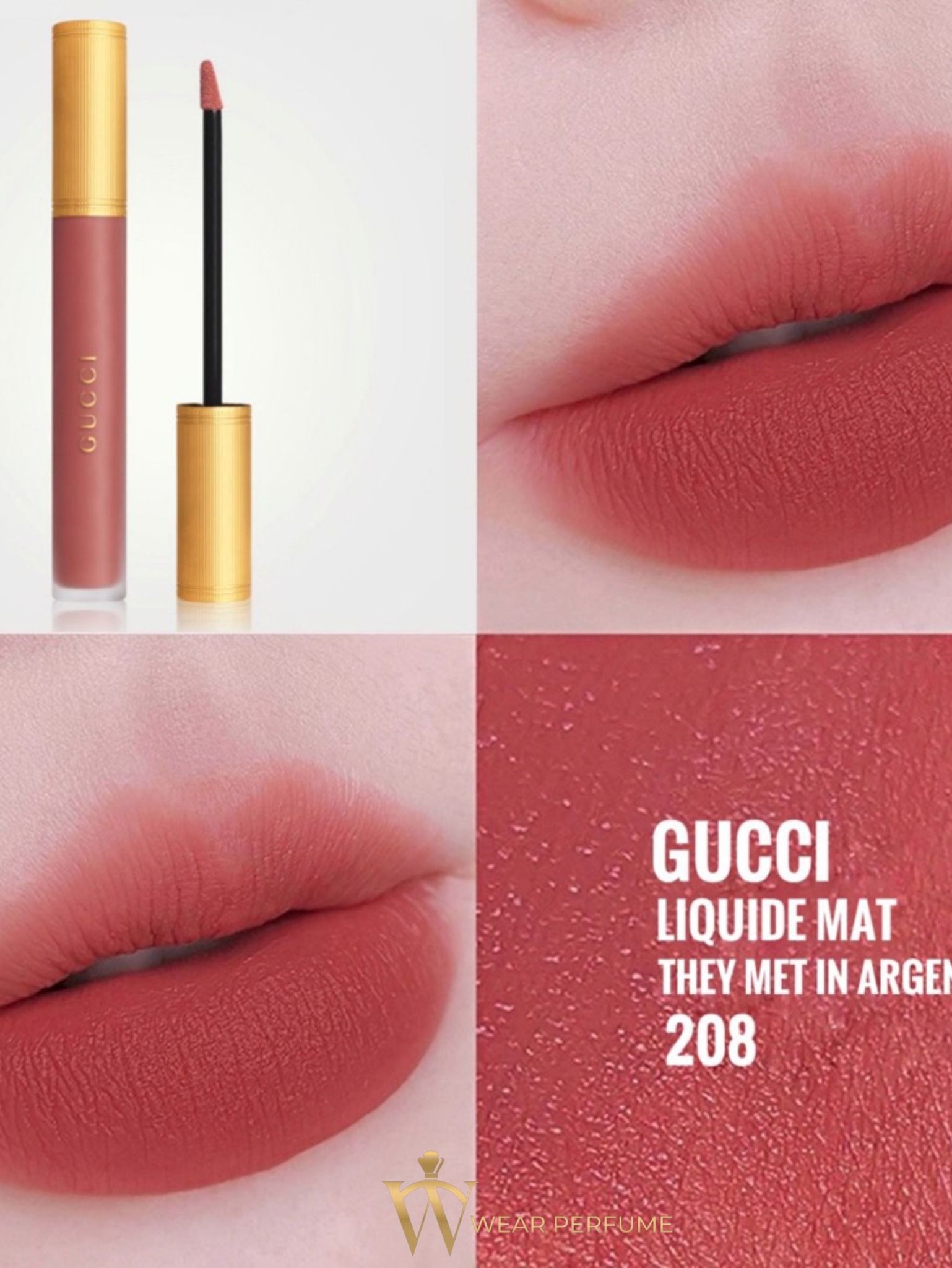  Son Kem Lì Gucci Rouge Liquid Matte Màu 208 They Met in Argentina - Hồng Đất 