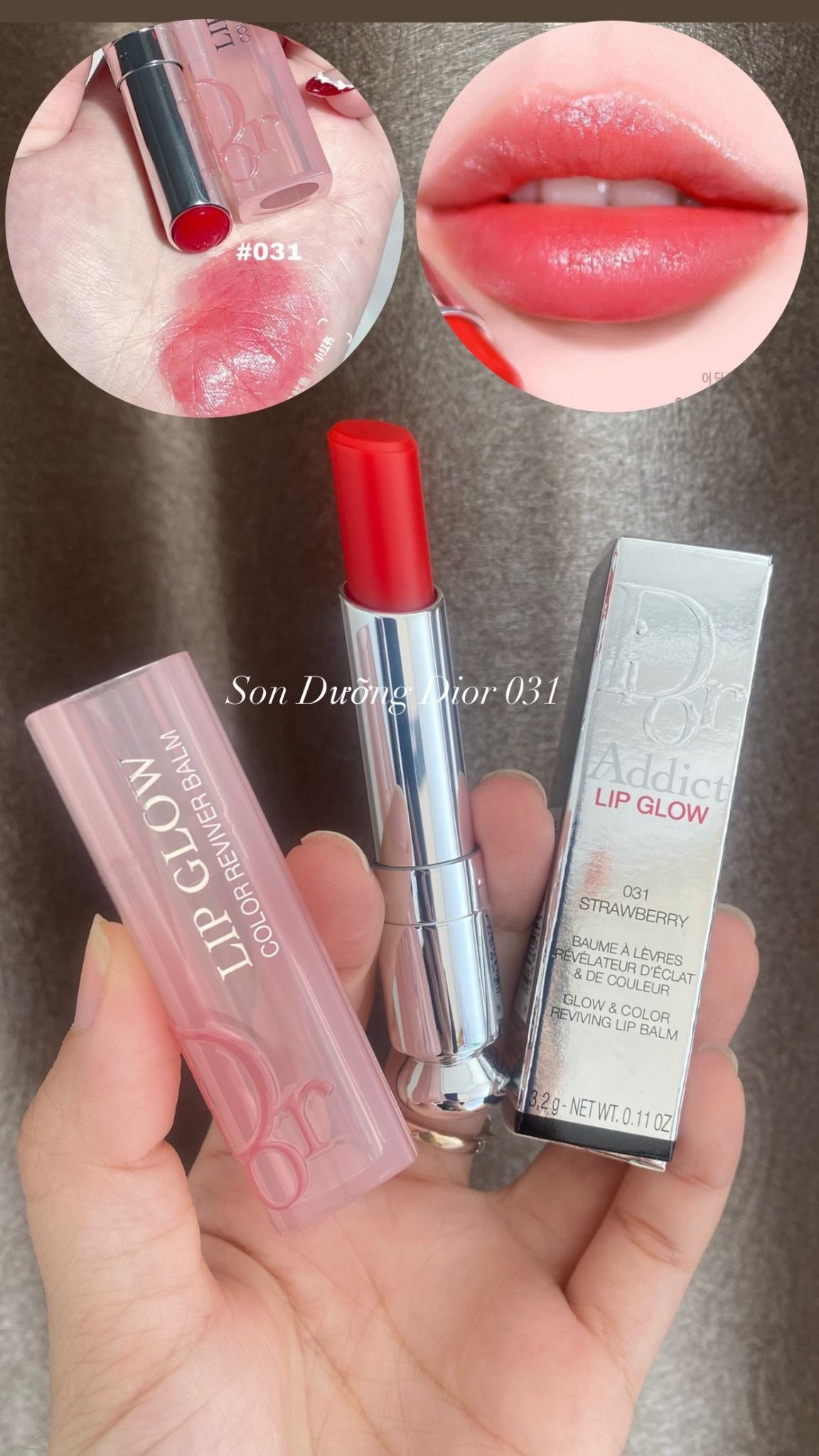  Son Dưỡng Dior Addict Lip Glow 031 Color Reviver Balm Strawberry – Màu Đỏ Dâu 