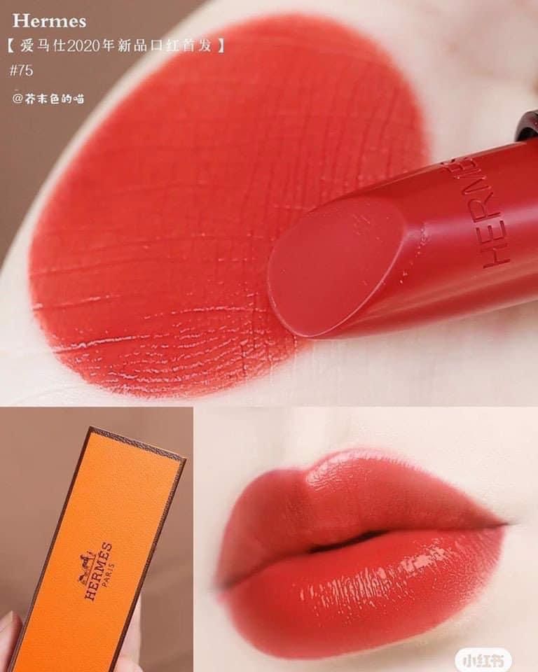  Son Hermes Satin Màu 75 Rouge Amazone - Đỏ Cam Cháy 