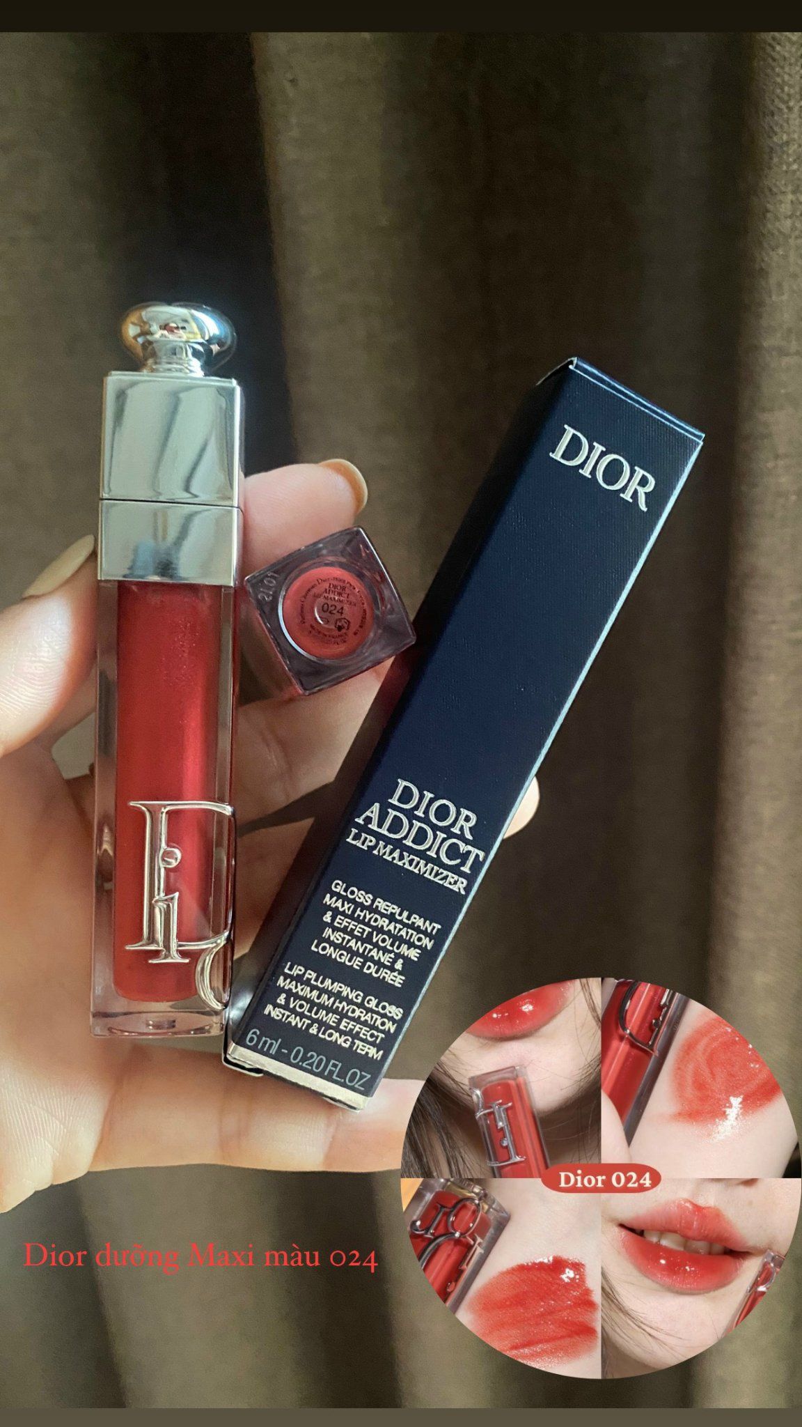  Son Dưỡng Dior Addict Lip Maximizer 024 Intense Brick - Đỏ Gạch (Tặng kèm túi hãng) 