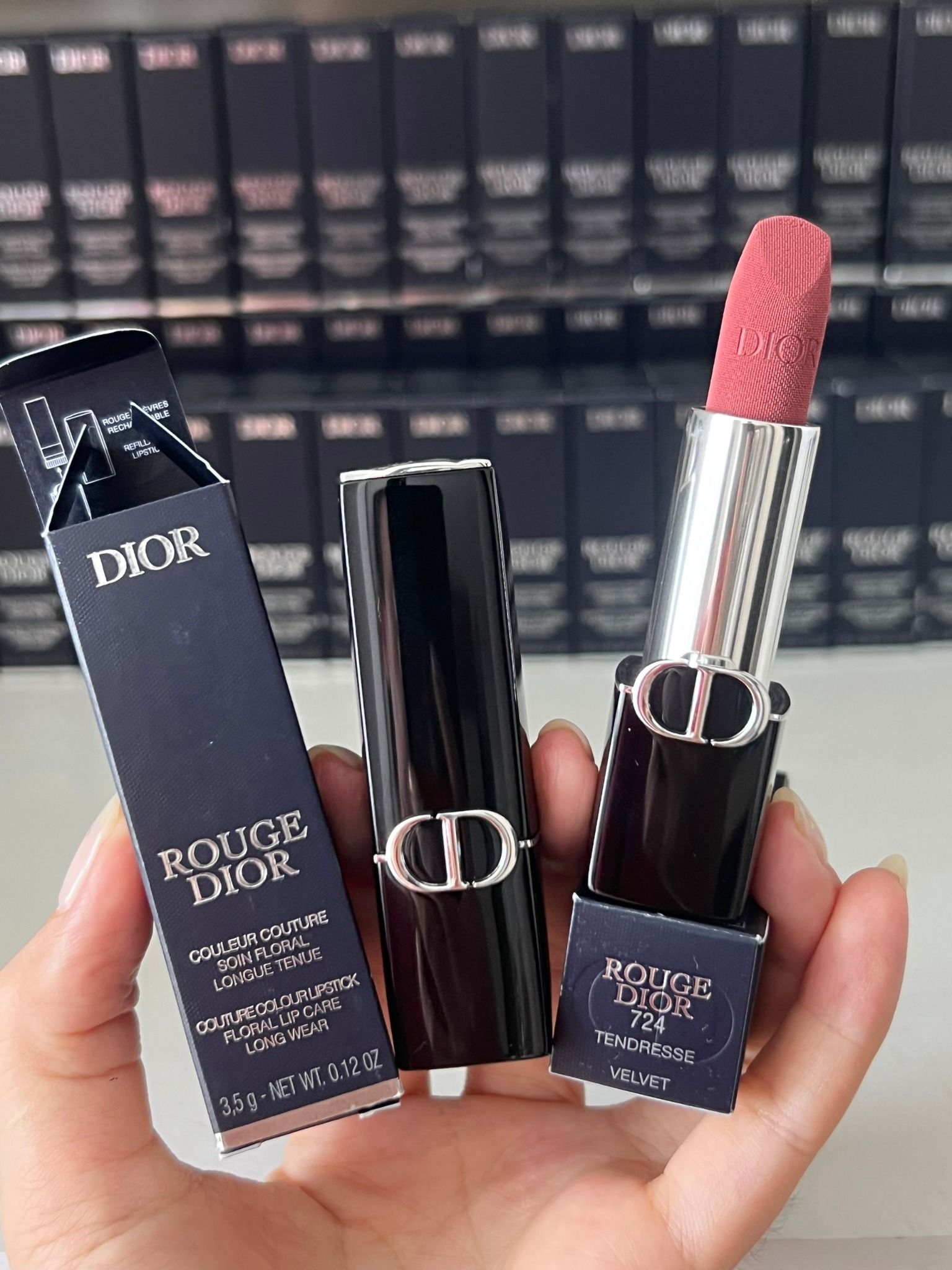  Son Dior Rouge Velvet 724 Tendresse - Màu Hồng Cam Đất 