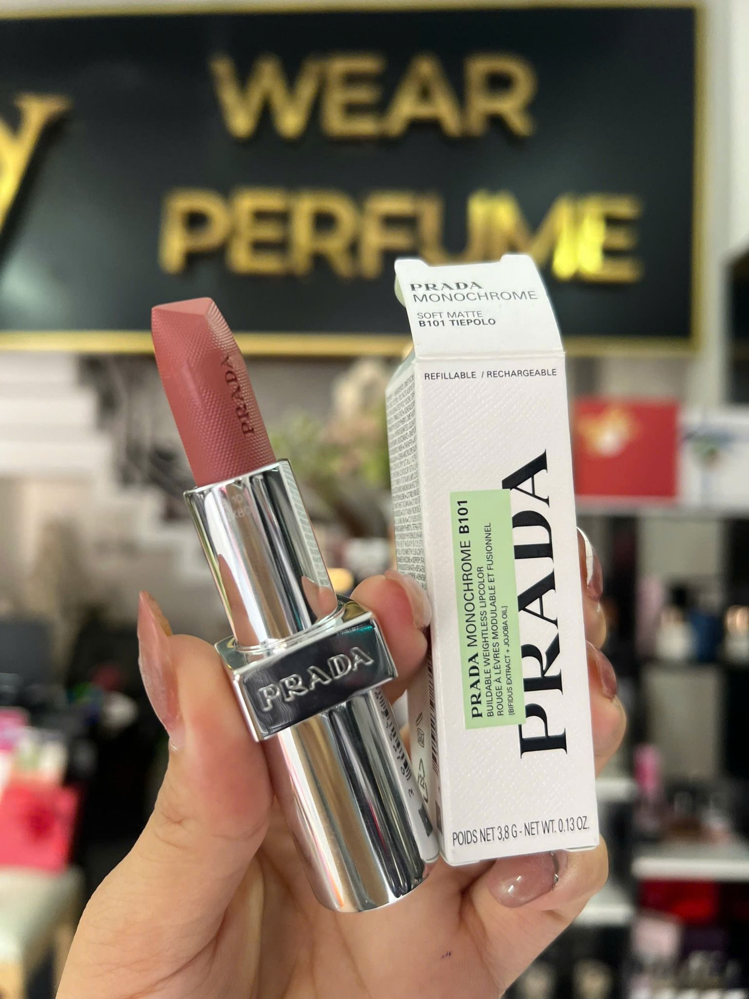 Son Thỏi Prada Monochrome Hyper Matte B101 Tiepolo - Hồng Cam Đất 