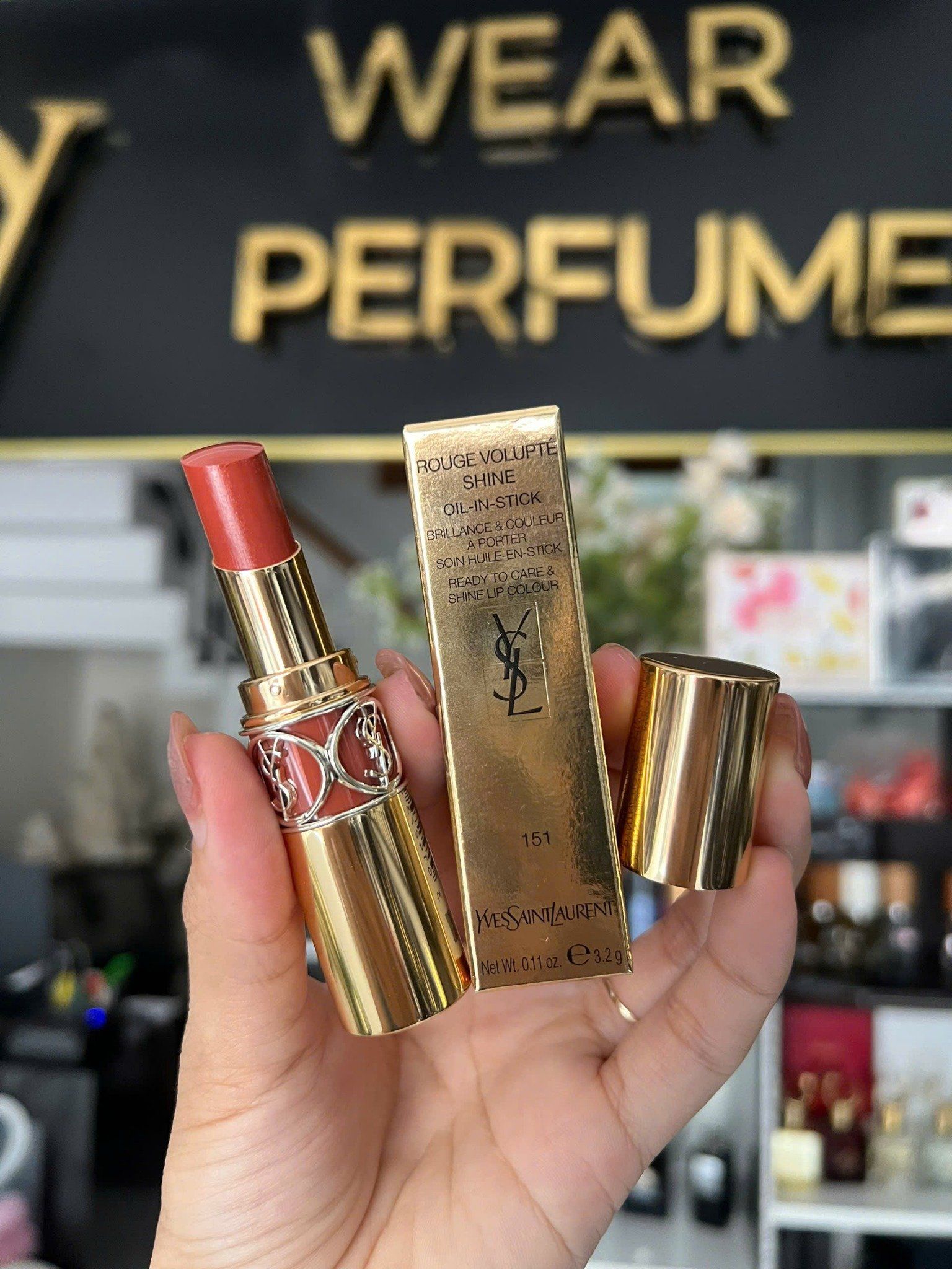  Son Yves Saint Laurent YSL Rouge Volupté Shine 151 Orange Caraco - Màu Cam Nude 