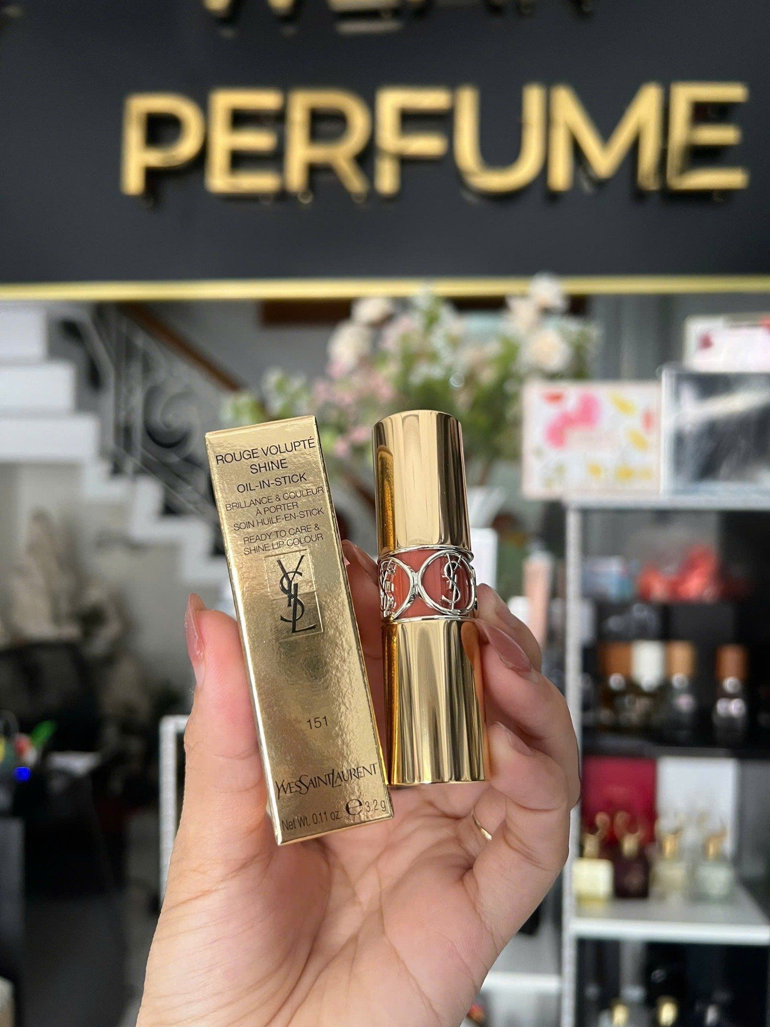  Son Yves Saint Laurent YSL Rouge Volupté Shine 151 Orange Caraco - Màu Cam Nude 