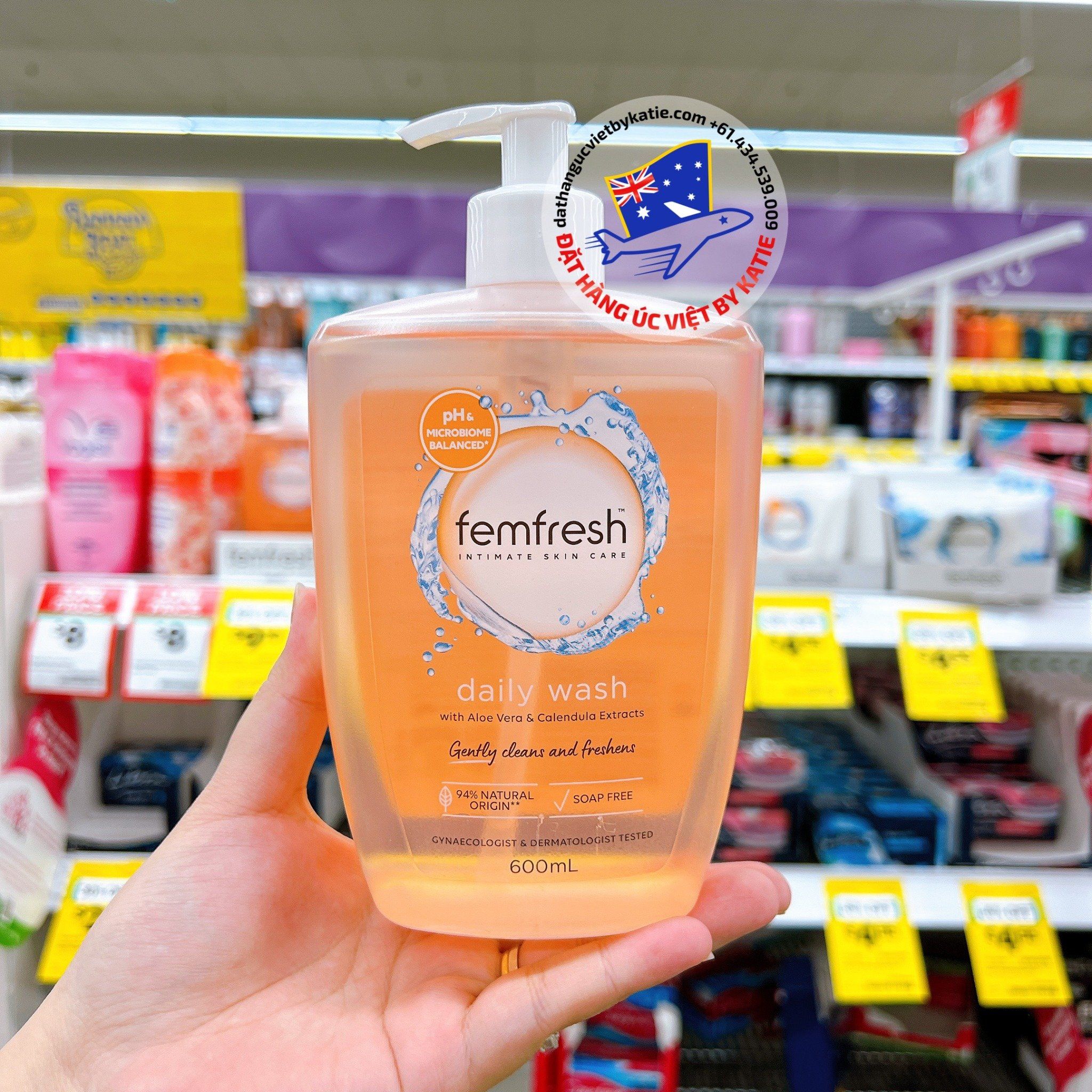  Dung dịch vệ sinh dùng hàng ngày chai lớn tiết kiệm Femfresh Daily Wash 600mL Úc 