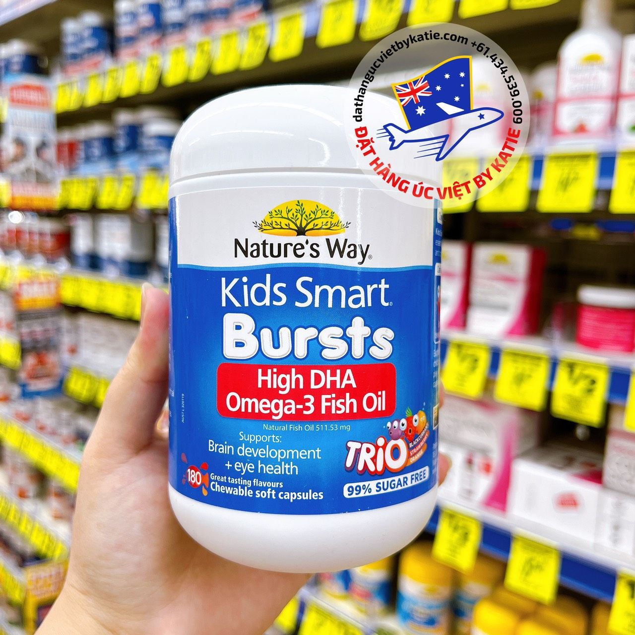  [ORDER 2W ĐÁP] Dầu cá Omega 3 DHA cho bé từ 1 tuổi Nature's Way Kids Smart Omega 3 Fish Oil Trio 180 Capsules 