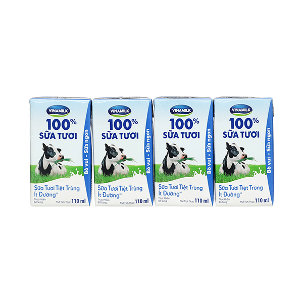 Sữa Tươi Tiệt Trùng Vinamilk Ít Đường 110ml