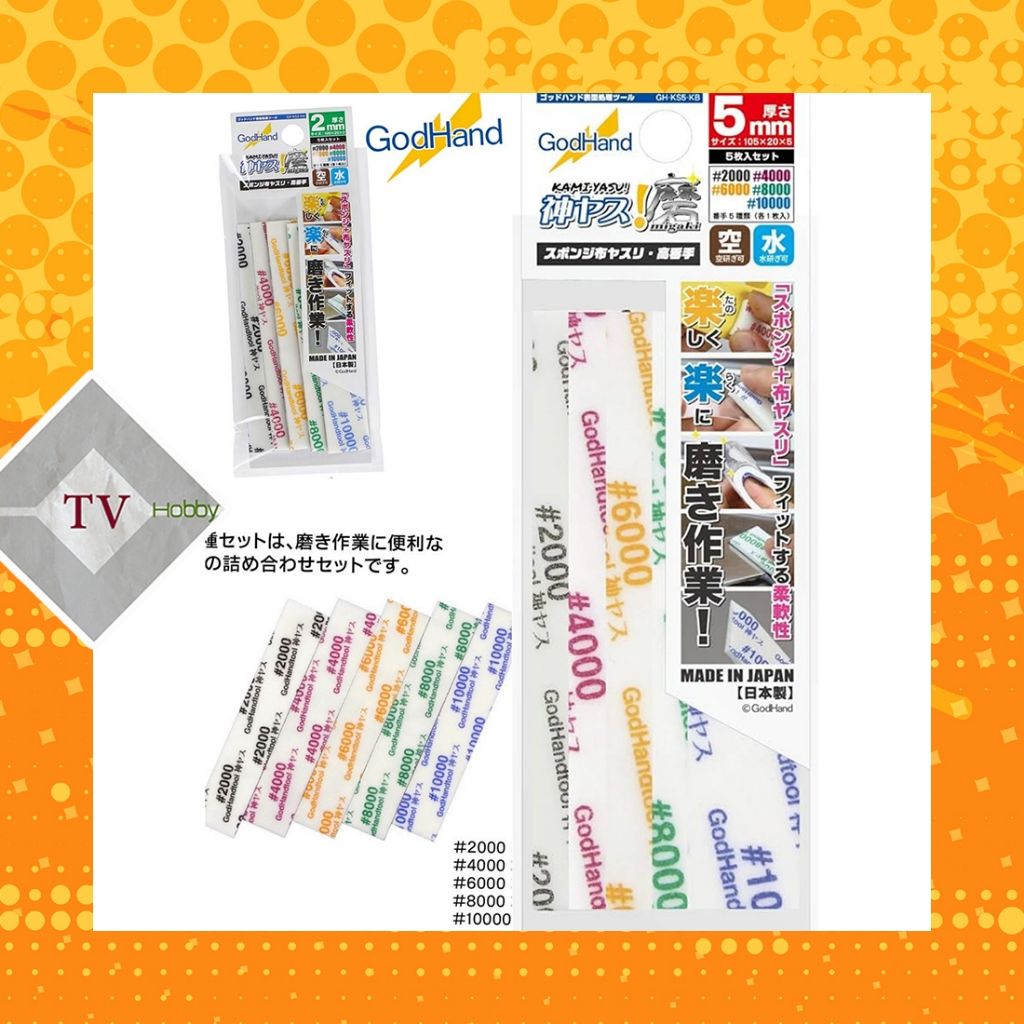  Giấy nhám xốp đánh bóng mô hình GODHAND (1 Bộ 5 Miếng) 2000# - 10000# 2MM - 3MM - 5MM - 10MM 