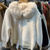  Áo khoác len cổ lông dây kéo 