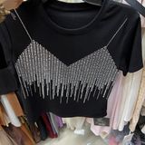  Áo thun đính đá form ngắn 