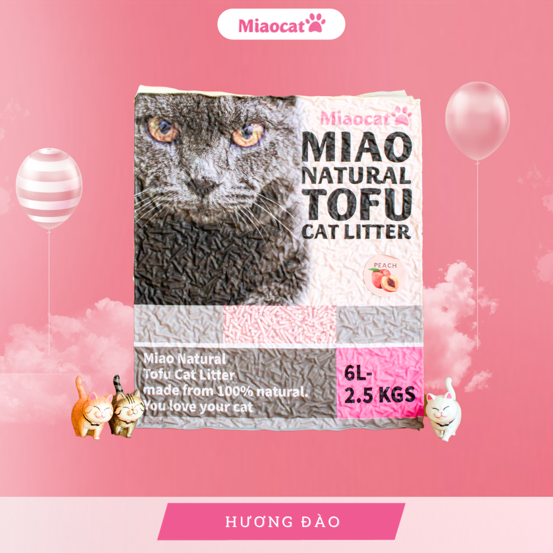  Cát vệ sinh đậu nành MIAO 6L cho mèo - Hương Đào 