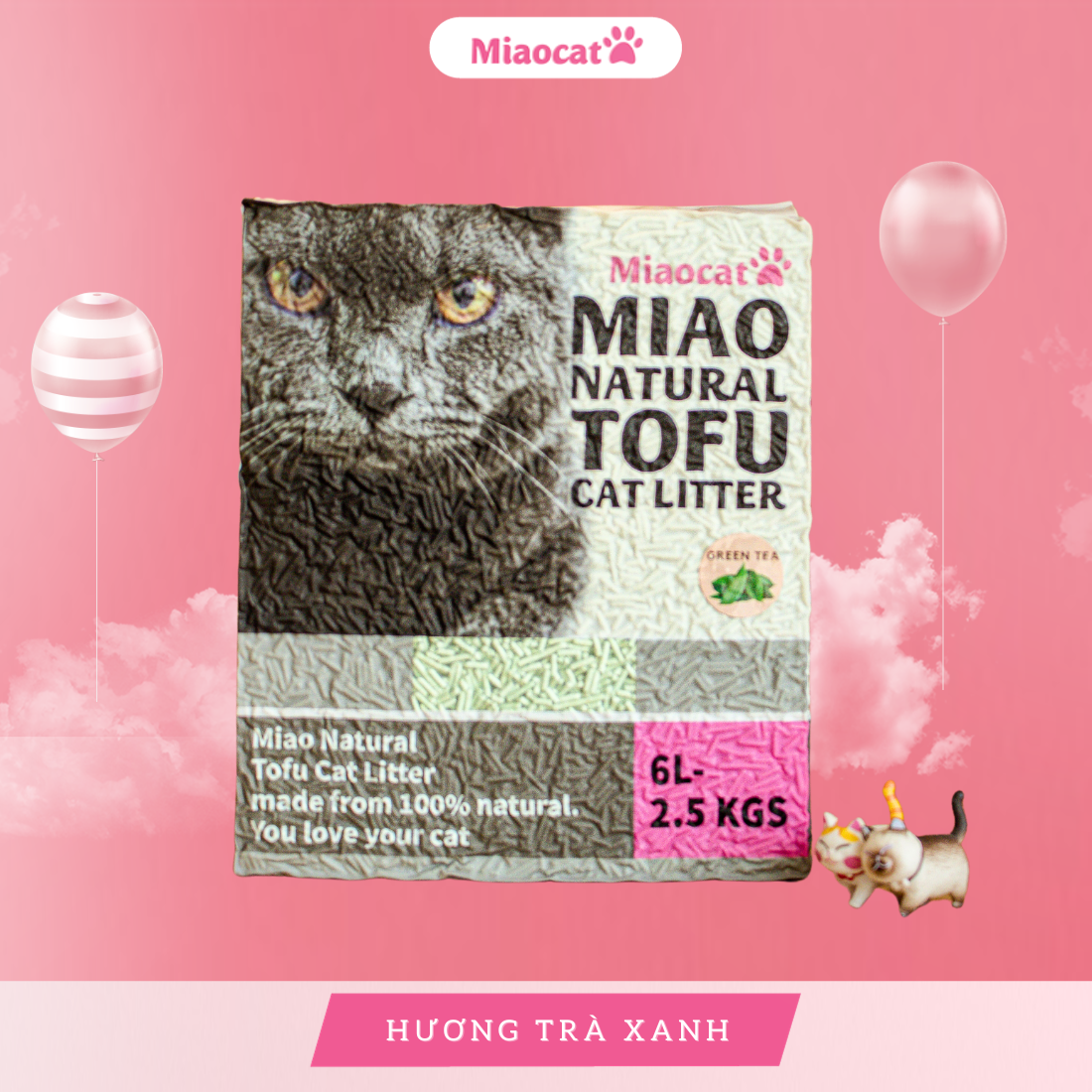  Cát vệ sinh đậu nành MIAO 6L cho mèo - Hương Trà Xanh 