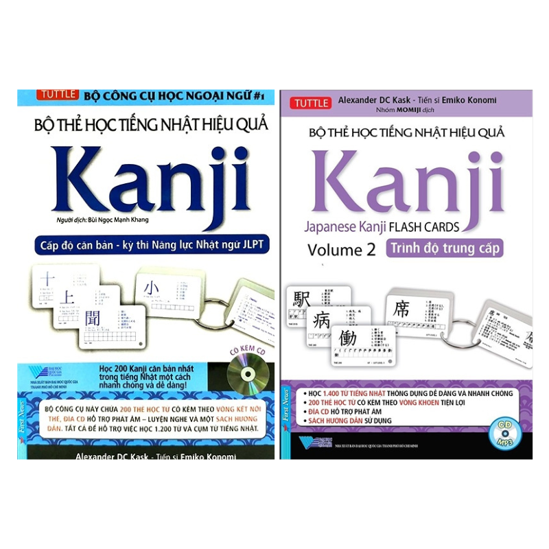  Hộp Flash Cards - Kanji 1 + 2 (Mỗi hộp 200 Thẻ + 1CD) 