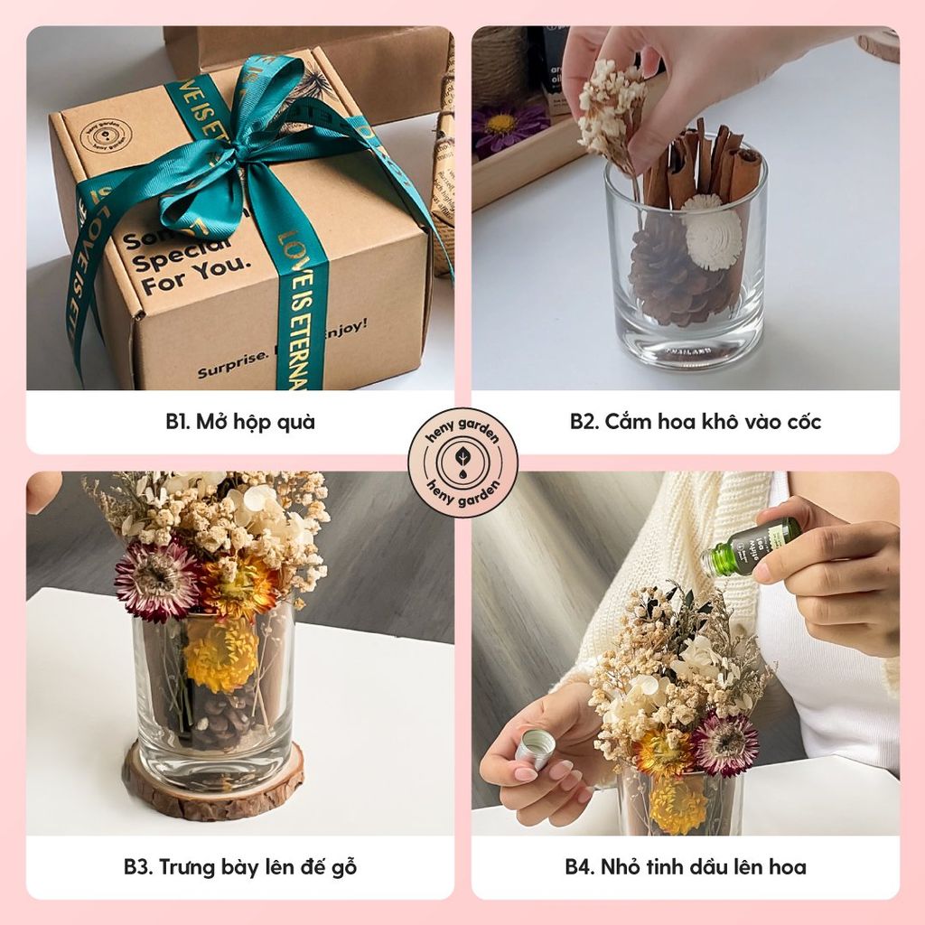 Lọ Hoa Khô Thơm Phòng Khuếch Tán Tinh Dầu Phong Cách Vintage HENY GARDEN