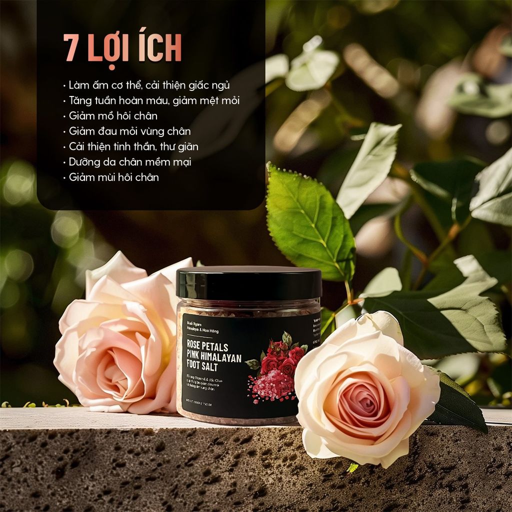 Muối Ngâm Chân Thảo Dược HIMALAYA & HOA HỒNG Bổ Sung Dầu Oliu & Vitamin E Giúp Dưỡng Ẩm Da HENY GARDEN
