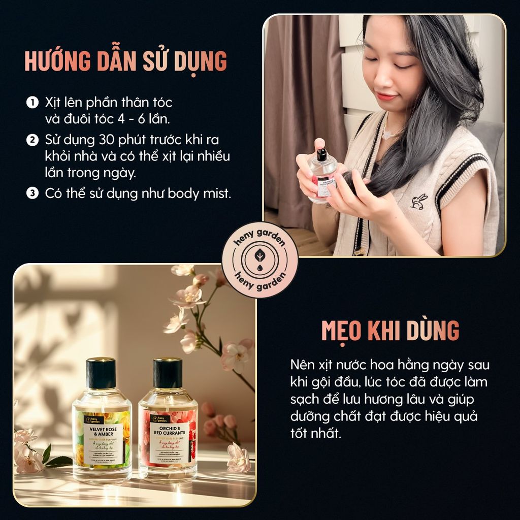 Xịt Thơm Tóc, Nước Hoa Tóc Cao Cấp Bổ Sung Dưỡng Tóc 100mL HENY GARDEN
