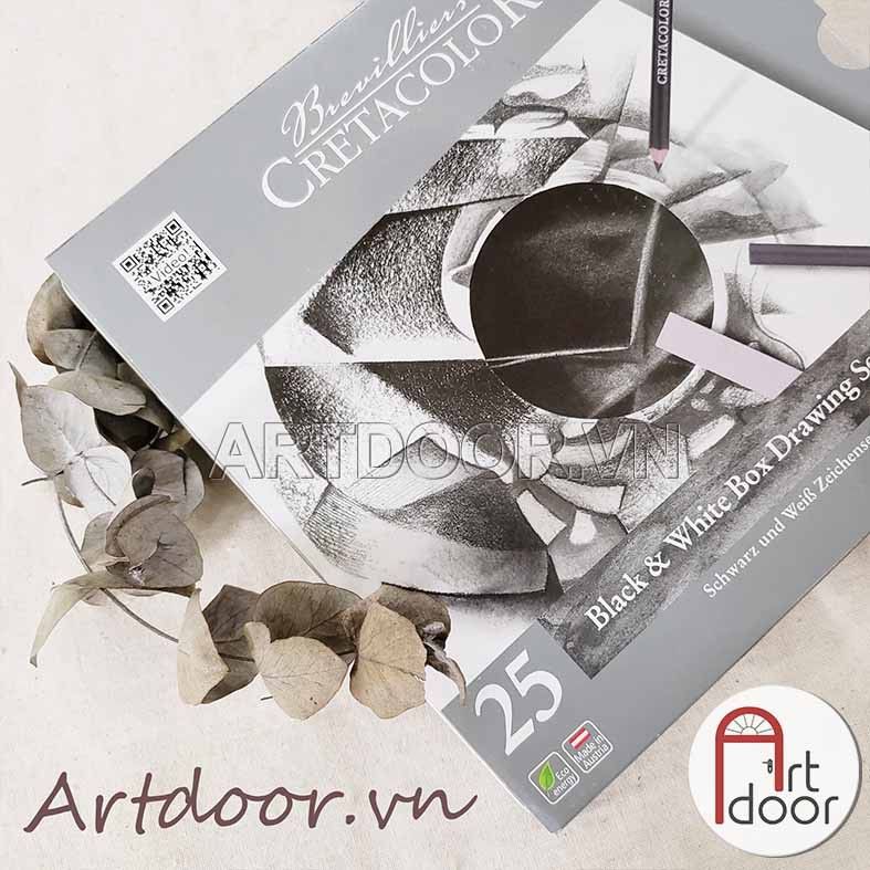  Bộ dụng cụ vẽ chì CRETACOLOR Black & White chuyên nghiệp (hộp thiếc) - 25 món (40026) 