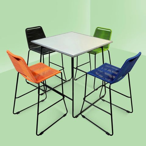  Bộ Bàn Ghế Sắt Ngoài Trời 4 Ghế Quầy Bar 1 Bàn Vuông Giả Đá - Khung Sắt Sơn Tĩnh Điện 