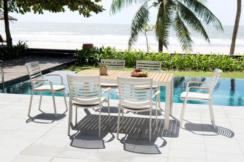  Bộ Bàn Ghế Ăn Ngoài Trời 6 Ghế Nhôm Aluminium / 1 Bàn Dài Chữ Nhật  - PORTALS  161/ Light 