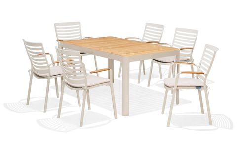  Bộ Bàn Ghế Ăn Ngoài Trời 6 Ghế Nhôm Aluminium / 1 Bàn Dài Chữ Nhật  - PORTALS  161/ Light 