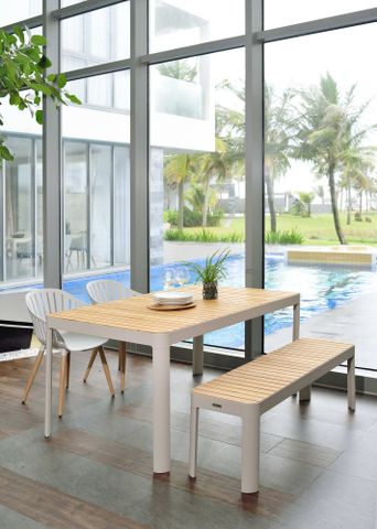  Bộ bàn ghế ăn ngoài trời - Bàn dài 161 - Ghế băng 140 - 2 Ghế đơn PORTALS NASSAU 