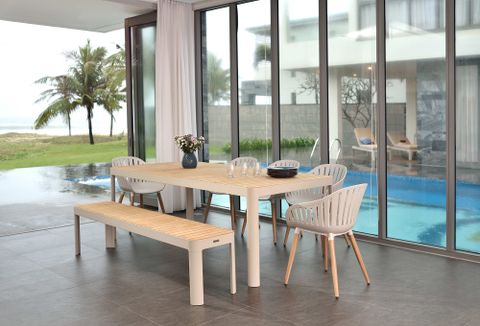  Bộ bàn ghế ăn ngoài trời - Bàn dài 210 - Ghế băng 182 - 5 Ghế đơn PORTALS 