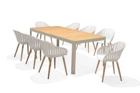  Bộ Bàn Ghế Ăn Ngoài Trời 8 Ghế Nhựa Tái Chế/ 1 Bàn Dài Chữ Nhật - PORTALS NASSAU 209/ Light 