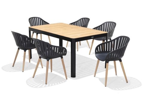  Bộ Bàn Ghế Ăn Ngoài Trời 6 Ghế Nhựa Tái Chế/ 1 Bàn Dài Chữ Nhật - PORTALS NASSAU 161/ Dark 