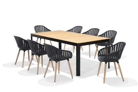  Bộ Bàn Ghế Ăn Ngoài Trời 8 Ghế Nhựa Tái Chế/ 1 Bàn Dài Chữ Nhật - PORTALS NASSAU 209/ Dark 