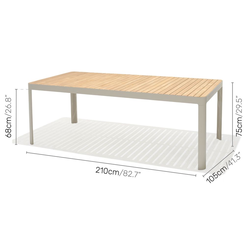 Bộ Bàn Ghế Ăn Ngoài Trời 6 Ghế Nhôm Aluminium / 1 Bàn Dài Chữ Nhật  - PORTALS  210/ Light