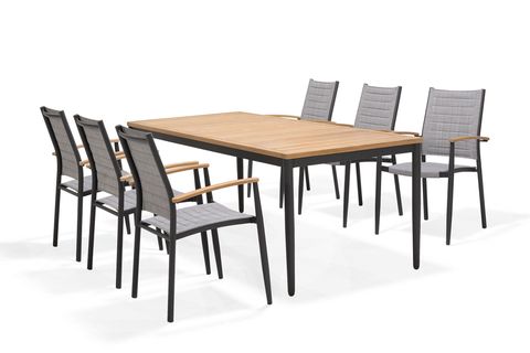  BỘ BÀN GHẾ ĂN NGOÀI TRỜI CHỮ NHẬT MẶT GỖ TEAK 6 GHẾ - TOPAZ 201 