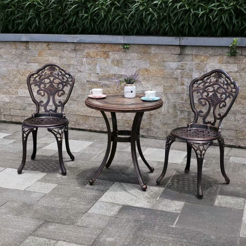 Bộ bàn ghế nhôm đúc mặt đá nhập khẩu (1 bàn D60 và 2 ghế)