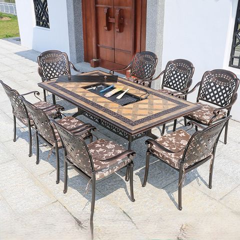  Bộ bàn ghế nhôm đúc mặt đá nhập khẩu tích hợp bếp nướng (1 bàn D188 và 8 ghế) 