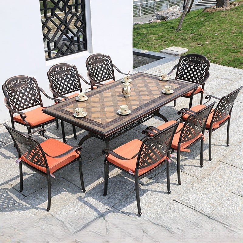 Bộ bàn ghế nhôm đúc mặt đá nhập khẩu (1 bàn D188 và 8 ghế)