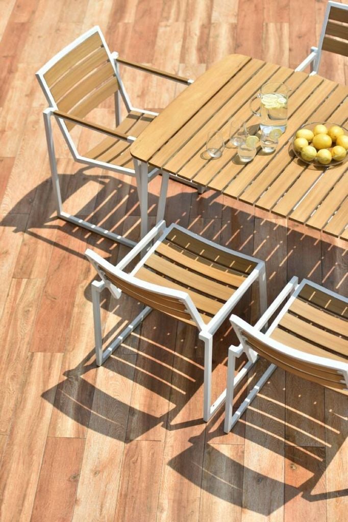 Bộ Bàn Ghế Ngoài Trời 6 Ghế Khung Sắt 1 Bàn Chữ Nhật Dài 1m6 - RATIO