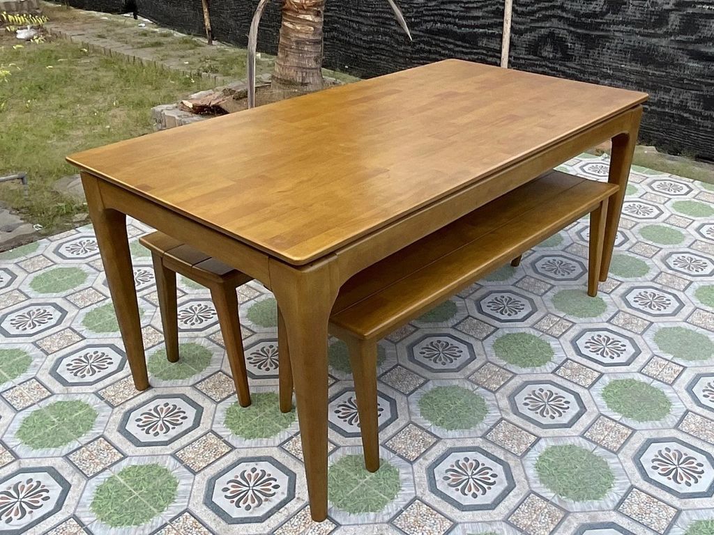 Bộ Bàn Ghế Gỗ Ngoài Trời 1 Bàn 2 Băng Ghế - Gỗ Cao Su Tự Nhiên
