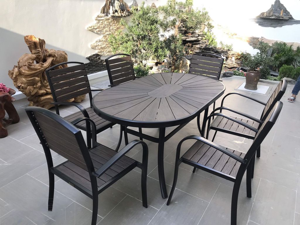 Bộ bàn Oval - 6 ghế composite nhập khẩu