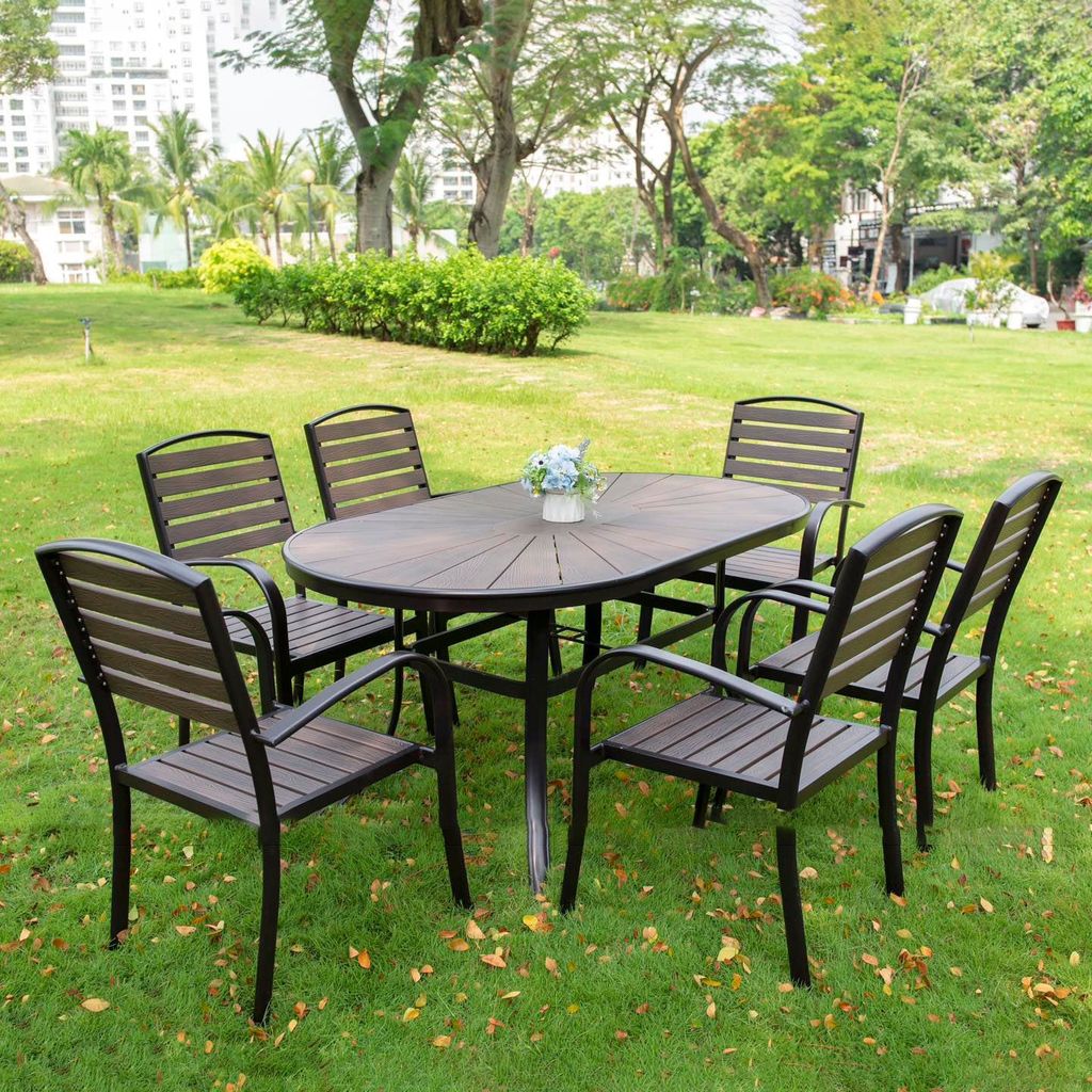 Bộ bàn Oval - 6 ghế composite nhập khẩu