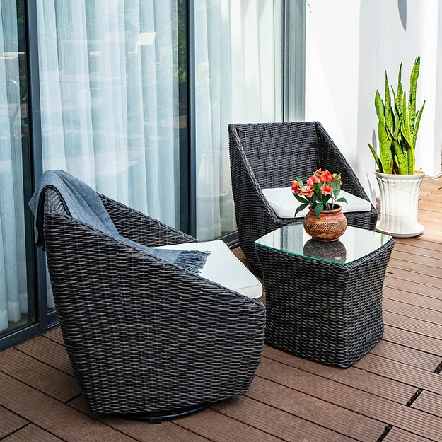BỘ BÀN 2 GHẾ SẮT ĐAN DÂY ĐẾ XOAY NGOÀI TRỜI