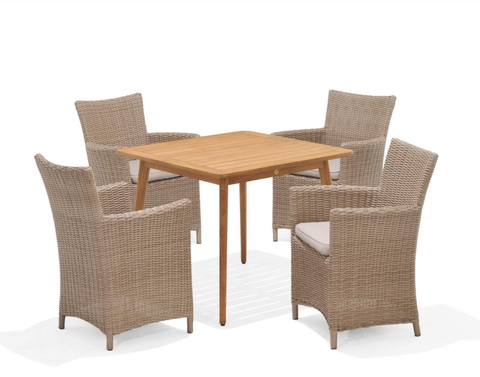  Bộ Bàn Ghế Ngoài Trời 4 Ghế Cafe Mây Nhựa 1 Bàn Vuông Gỗ Teak 