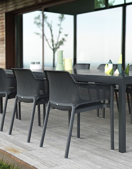 Bộ bàn 10 ghế nhập khẩu ngoài trời-DurelTop /chân nhôm/nhựa sợi thủy tinh Rio210/280 - Net chair