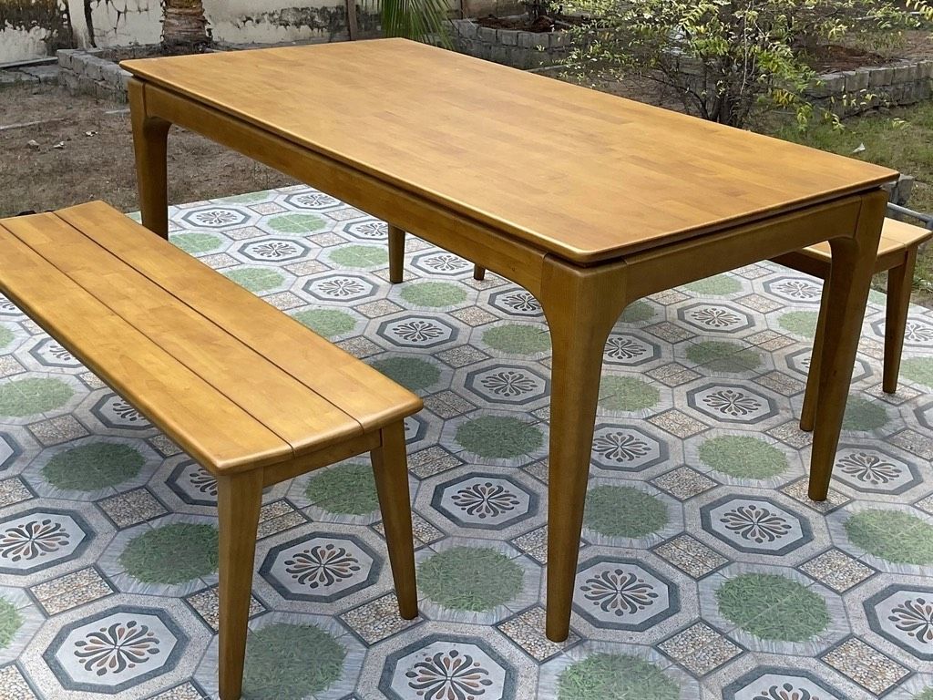 Bộ Bàn Ghế Gỗ Ngoài Trời 1 Bàn 2 Băng Ghế - Gỗ Cao Su Tự Nhiên
