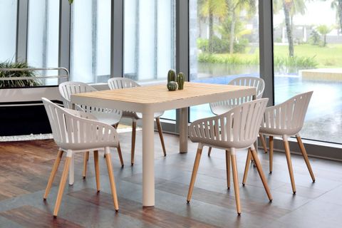  Bộ Bàn Ghế Ăn Ngoài Trời 6 Ghế Nhựa Tái Chế/ 1 Bàn Dài Chữ Nhật - PORTALS NASSAU 161/ Light 