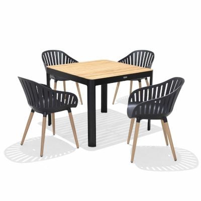 Bộ Bàn Ghế Cafe Ngoài Trời 4 Ghế Nhựa Tái Chế/ 1 Bàn - PORTALS NASSAU 95/ Dark
